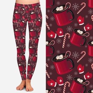 Christmas leggings Hot cocoa and candy canes